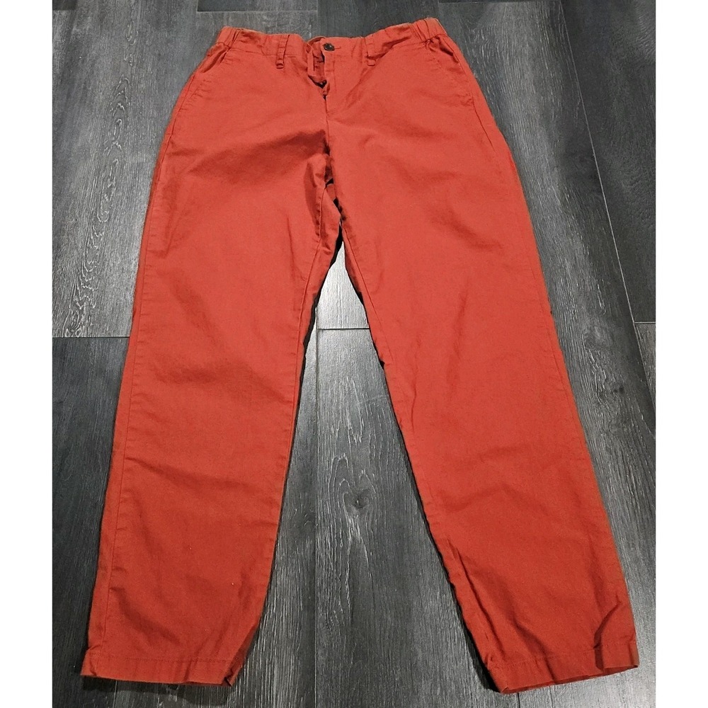 Uniqlo Relaxed Straight Pants Men M Brick Red Linen Blend Drawstring 28" Casual